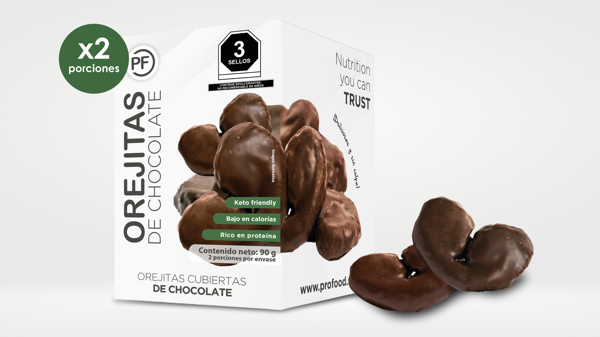 Orejitas cubiertas de chocolate / Caja con 2 Piezas
