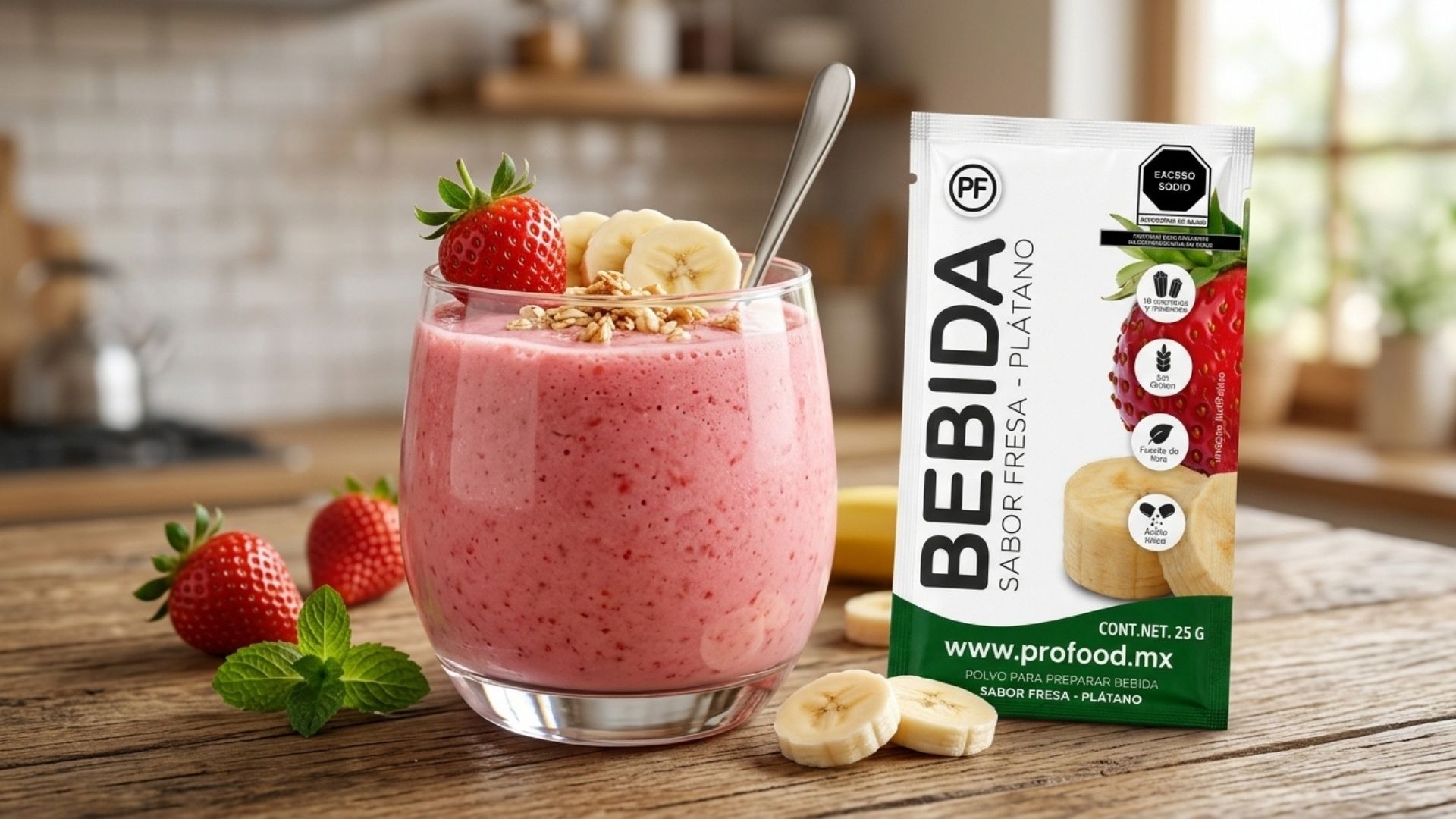 bebida sabor fresa plátano