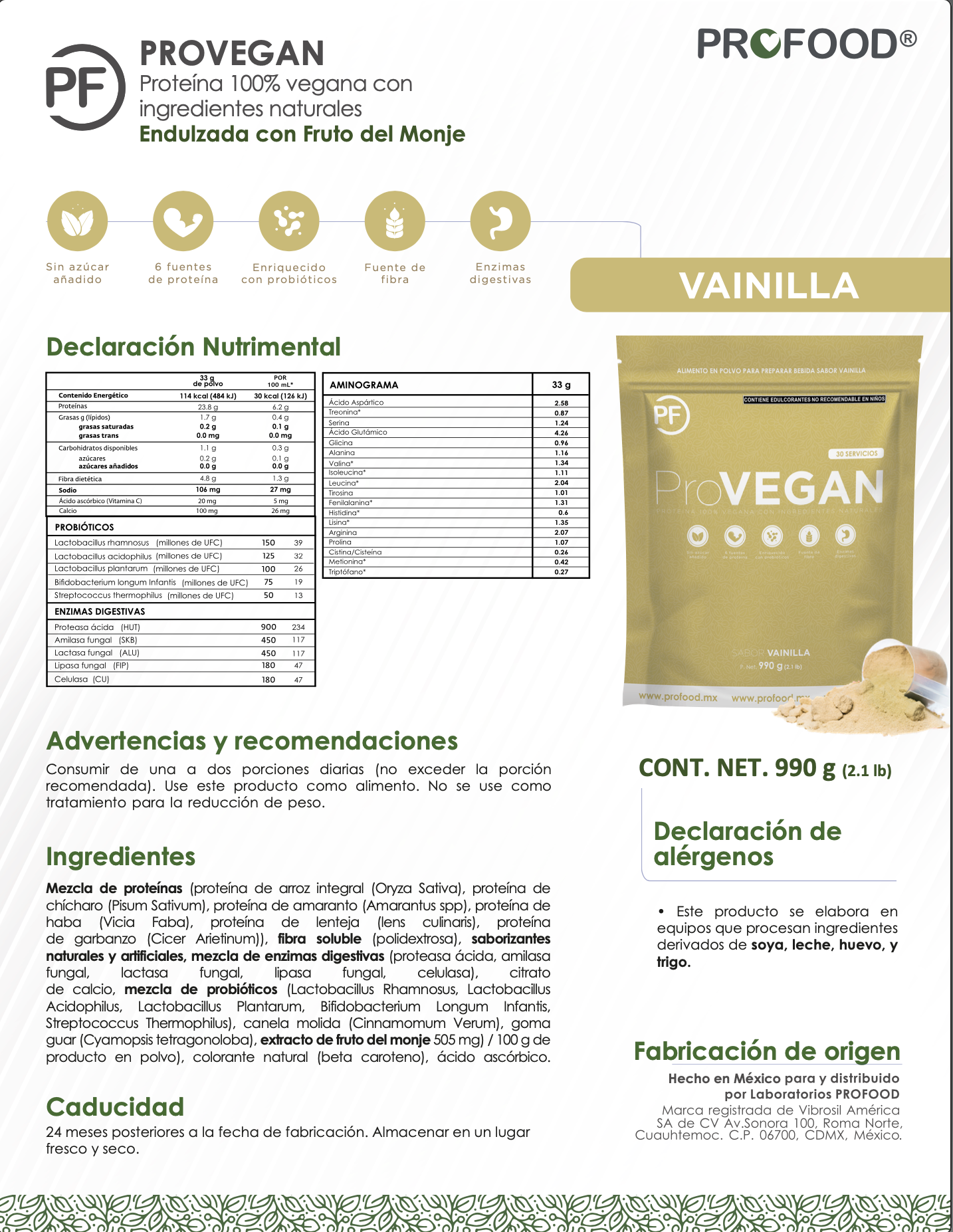 ficha-tecnica ProVEGAN - Vainilla Probiotic
