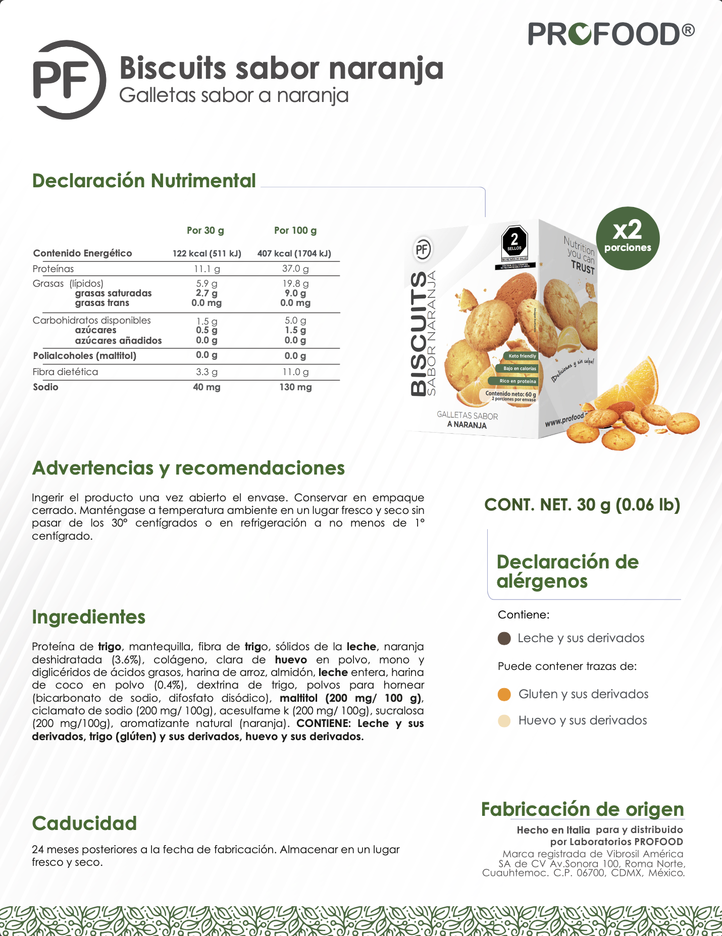Biscuit Sabor Naranja / Caja con 2 Piezas