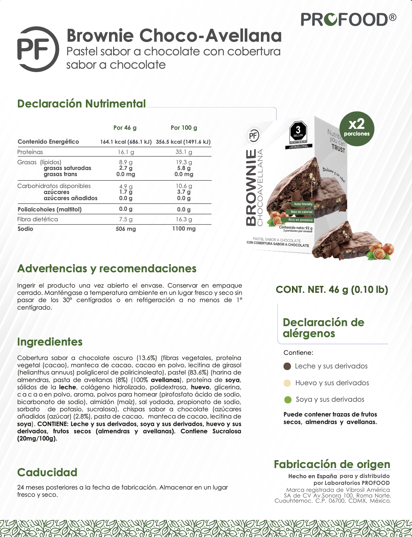 Brownie Choco Avellana / Caja con 2 Piezas
