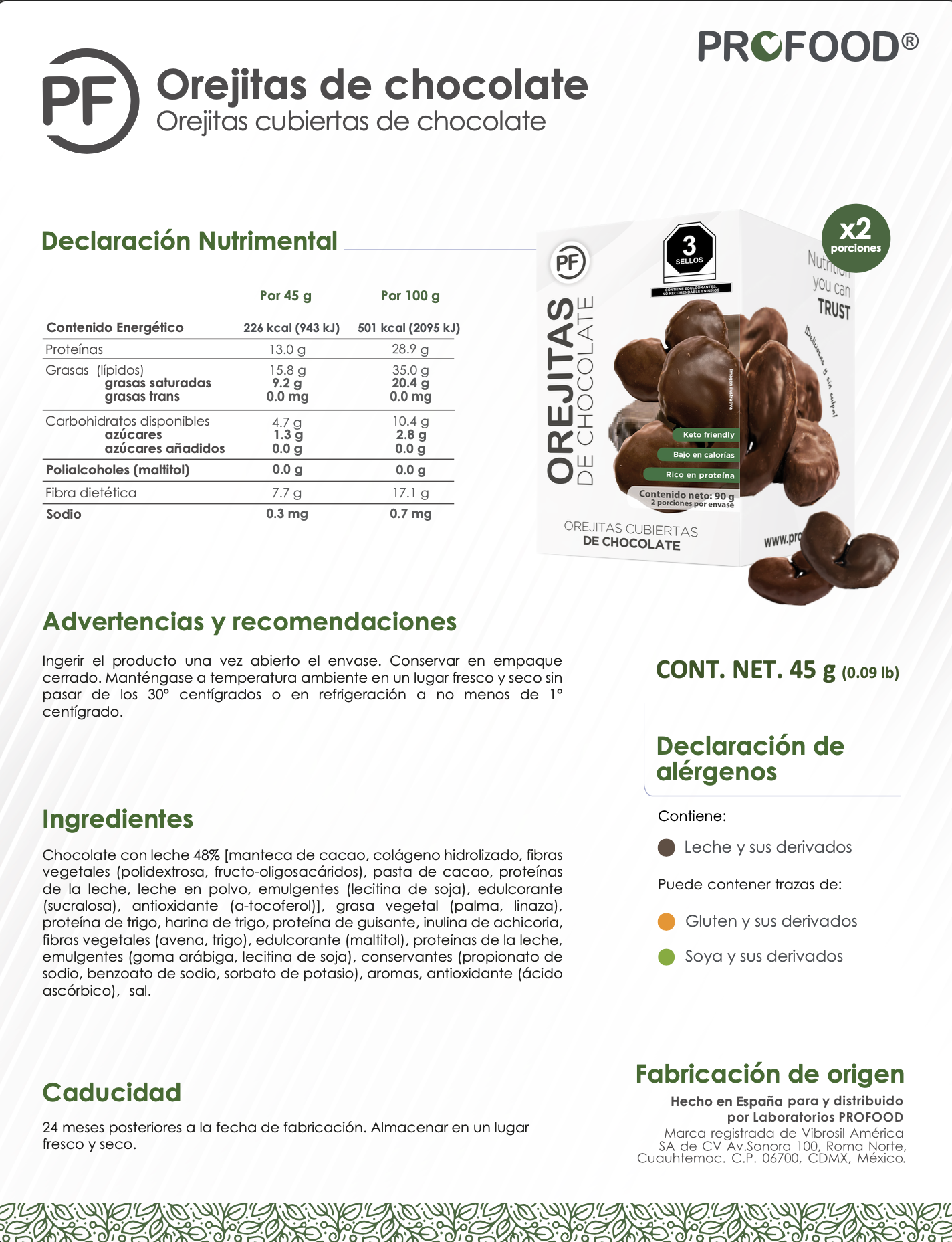 Orejitas cubiertas de chocolate / Caja con 2 Piezas