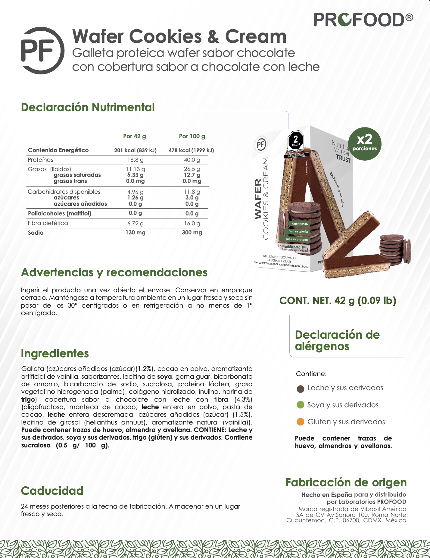 Wafer sabor Cookies & Cream / Caja con 2 Piezas